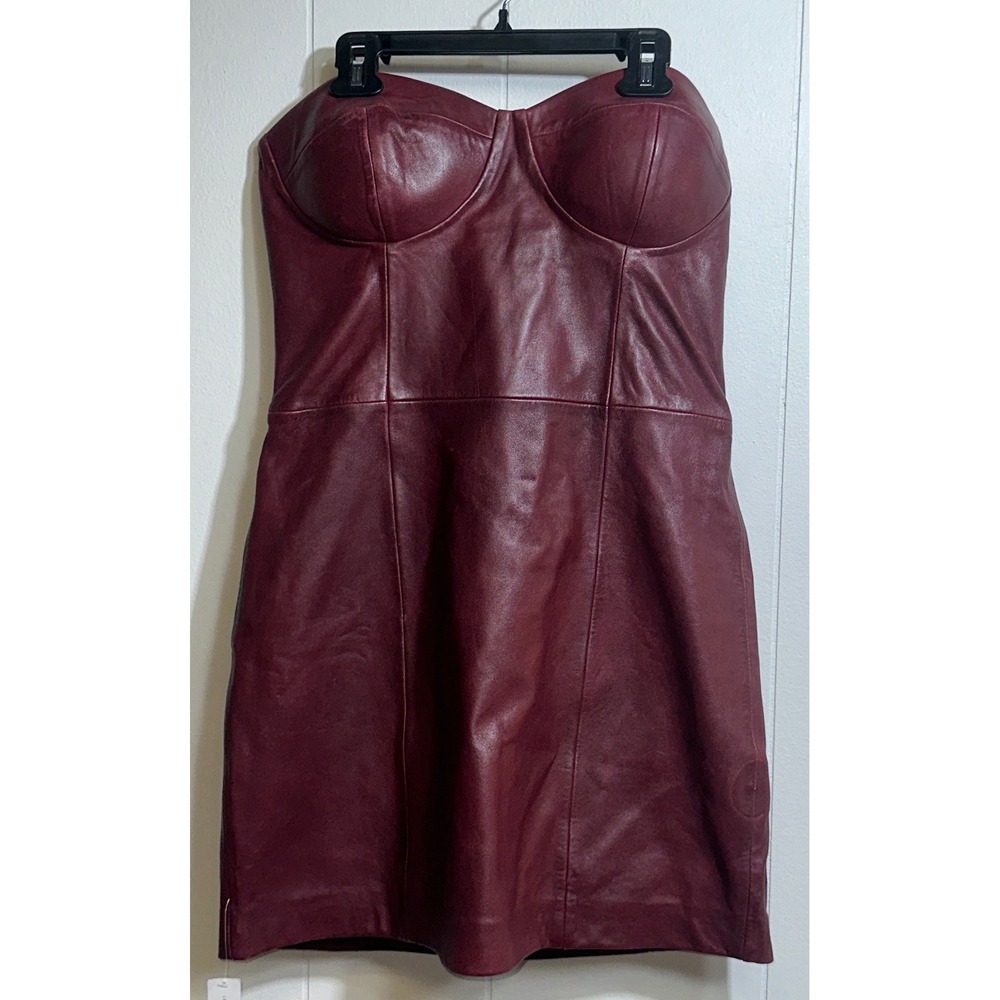 Reformation x Veda‎ Burgundy Leather Strapless Sweetheart Mini Dress Size 8